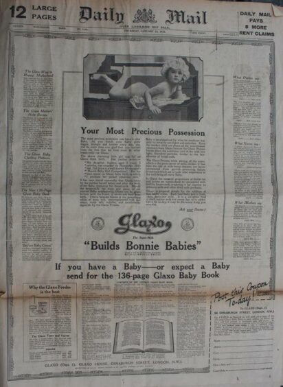 The front page was dominated by an advert for Glaxo.