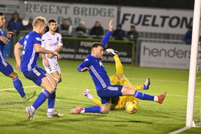 Rory McAllister goes inches away from adding a second for Cove Rangers