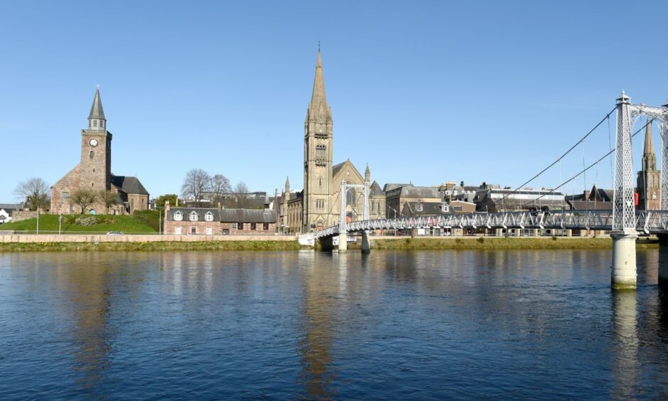 The view of The Old High Church on the River Ness Inverness bike tour