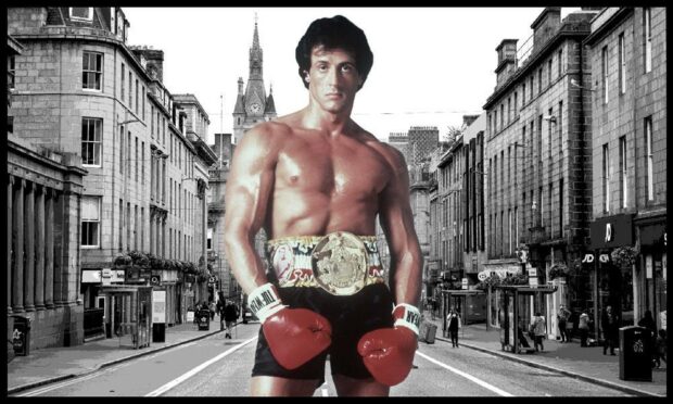 Sylvester Stallone as Rocky Balboa in Aberdeen's Union Street - which councillors will go another round over on Wednesday. Picture by Michael McCosh/DCT Media/MGM Studios.