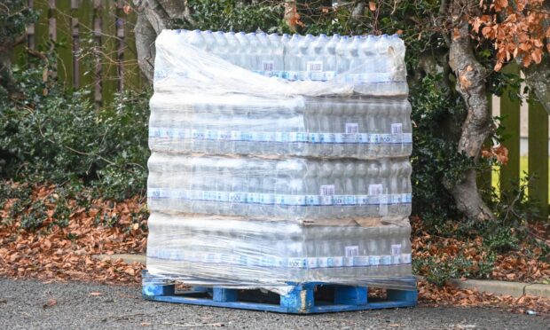 Scottish Water distributed 40 pallets of bottled water following the storms. Photo: Scott Baxter.