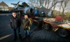 Scottish Deer Centre owners Gavin Findlay and David Hamilton with the Buccaneer jet. Photo: Steve Brown / DCT Media