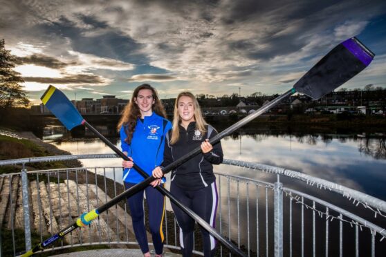 Left to Right: Emily Carruthers and Sarah Cameron on the balcony of the Boat House to launch the 2022 Aberdeen Boat Race.