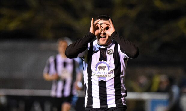 Scott Barbour celebrates scoring Fraserburgh's second goal in their victory over Inverurie Locos