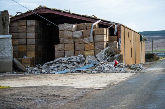 A partially collapsed building at Sauchenloan farm, near Rothienorman, following Storm Malik. Picture: Wullie Marr/DCT Media.