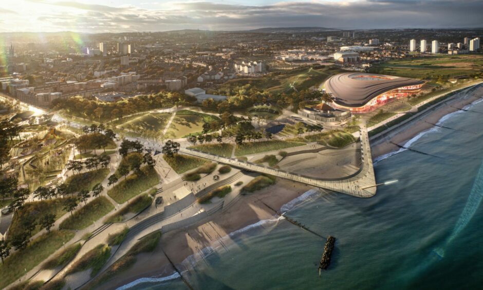 Concept images of the revamped Aberdeen beach, complete with new joint venture stadium paid for by the council and Aberdeen FC.