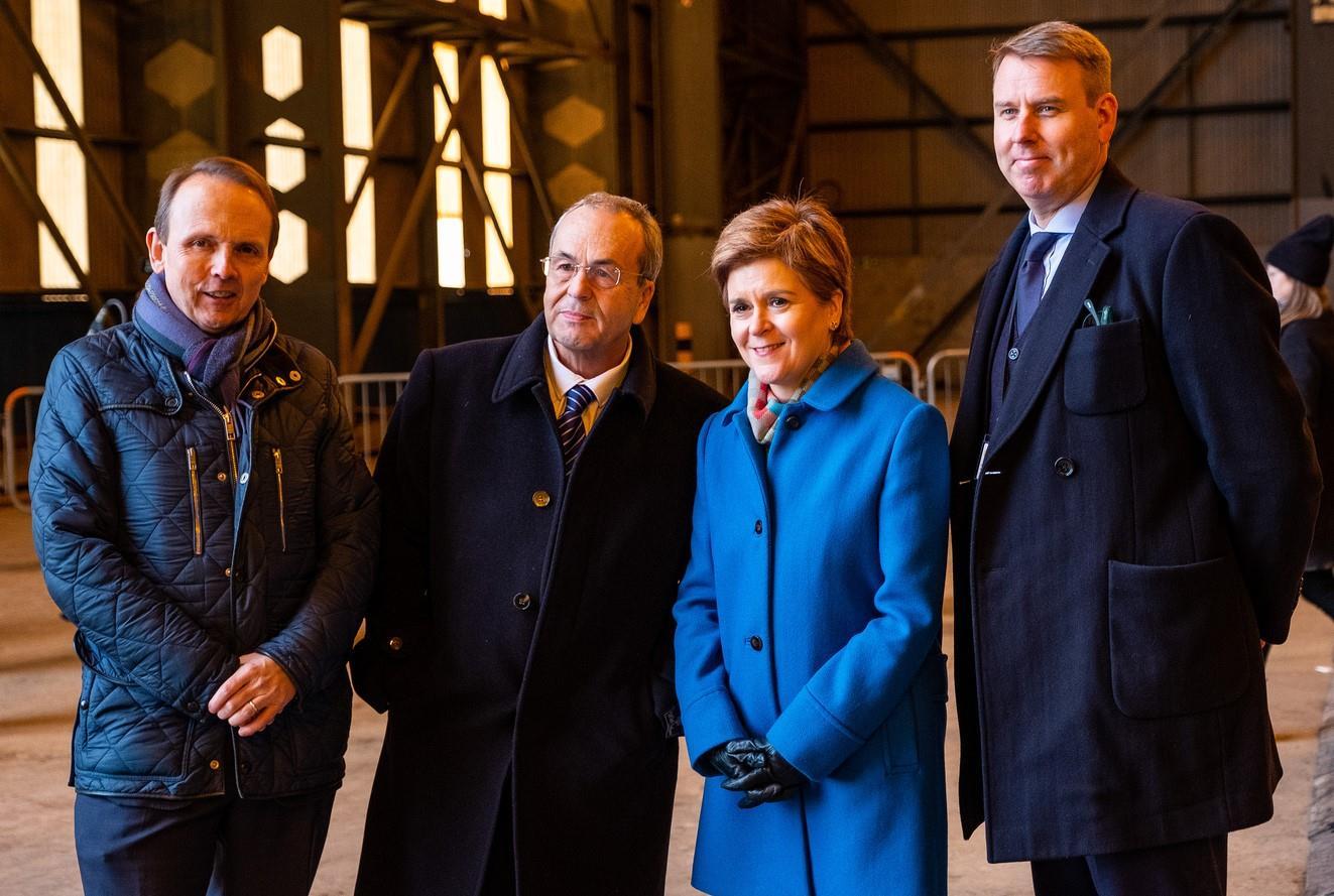 Pictured at the NOW announcement is SSE CEO Alistair Phillips-Davies with Roy MacGregor, Chair of Global Energy Group, First Minister of Scotland Nicola Sturgeon MSP, and Tim Cornelius, CEO of Global Energy Group.