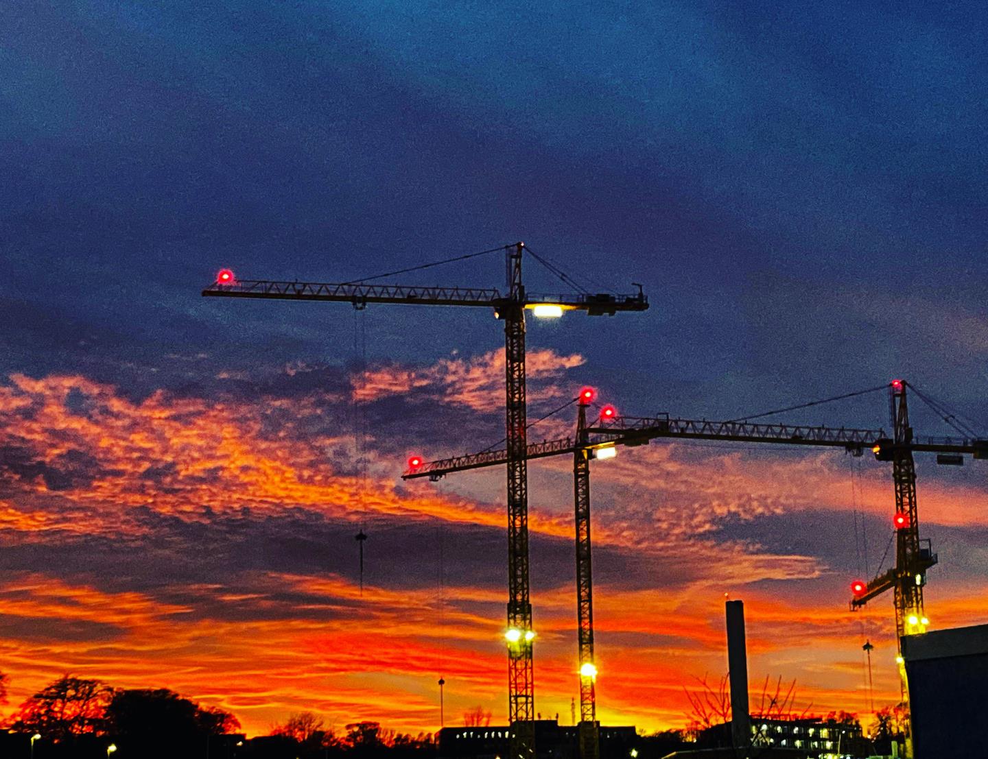Sunset at Aberdeen Royal Infirmary building site.