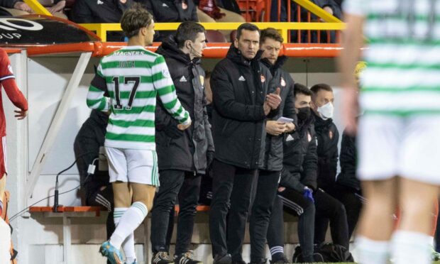 Aberdeen manager Stephen Glass during the defeat to Celtic.