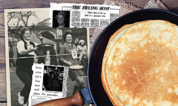 The 1972 pancake race was won by Irene Harper in an exciting finish.