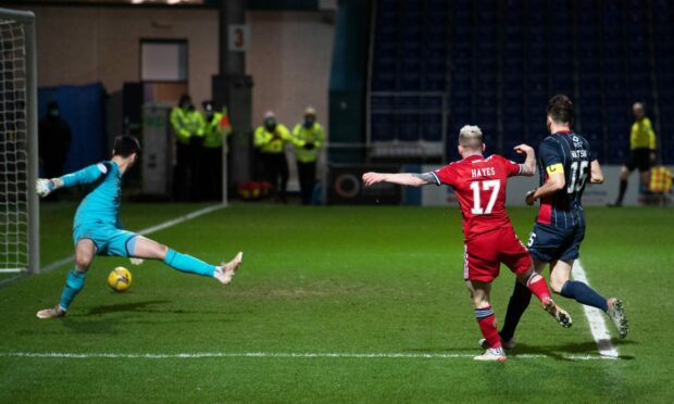 Jonny Hayes scores to make it 1-0 Aberdeen away at Ross County.