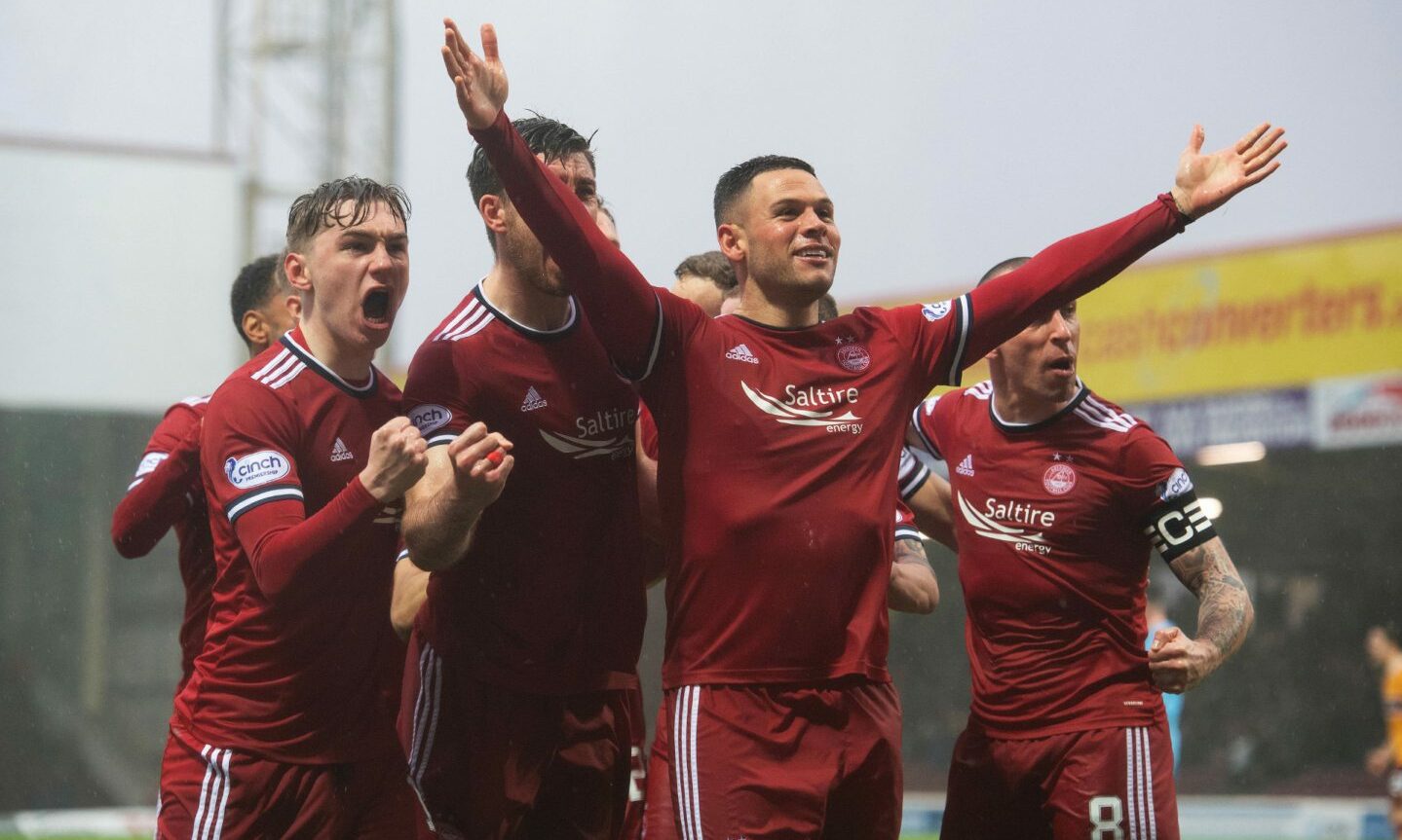Aberdeen's Christian Ramirez celebrates making it 1-0 against Motherwell - his 15th goal of the season. He has not scored since.