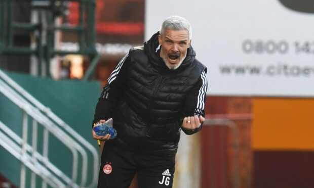 Aberdeen manager Jim Goodwin during his first game in charge at Motherwell.