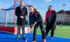 Aberdeen Sports Village have upgraded their hockey pitch. From L-R: Scottish Hockey CEO, Barry Cawte, with Albyn School player, Emma Hardy, and ASV director of sport, Jan Griffiths. ASV. Supplied by Aberdeen Sports Village.