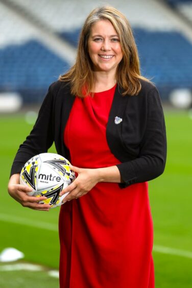 Scottish Women's Football chief executive Aileen Campbell holding a football