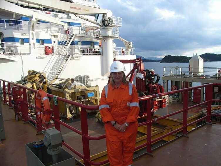 Lucie during a trip offshore while working in the oil and gas industry.