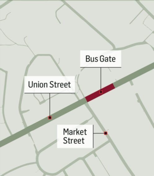 Aberdeen Union Street bus gate map