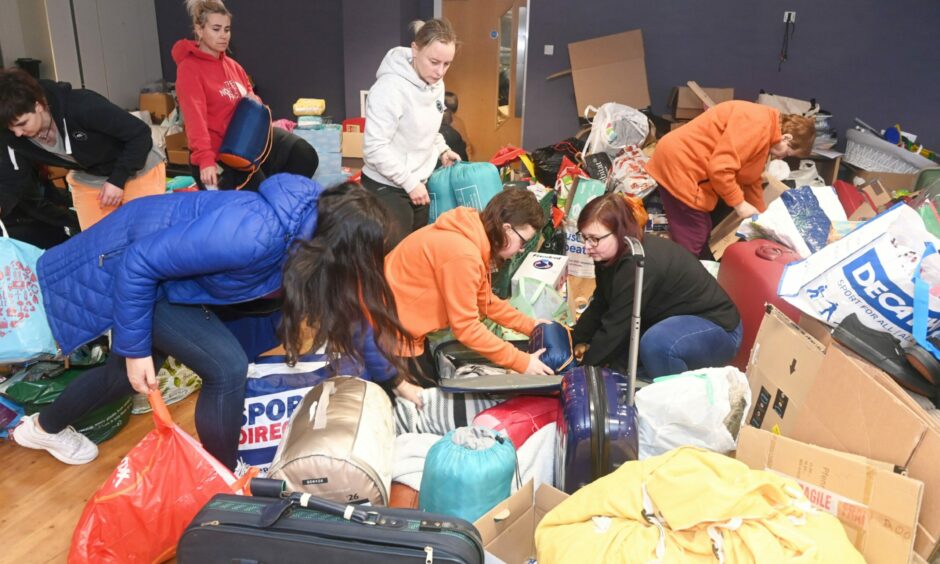 Volunteers packing donations for Ukraine at Craigievar House. Picture by Chris Sumner