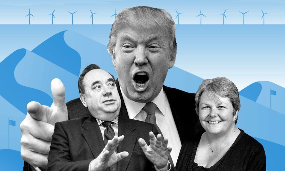 Donald Trump with Alex Salmond and Aberdeenshire councillor Anne Stirling