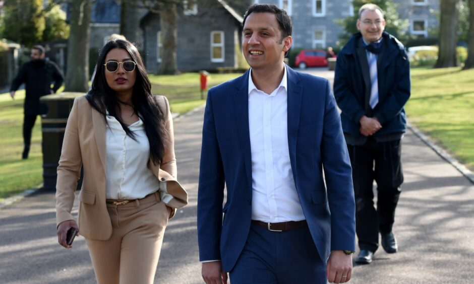 Deena Tissera, vice-chairwoman of the Aberdeen Central constituency Labour party, with Scottish leader Anas Sarwar on an election stop in Aberdeen's Victoria Park last April. Picture by Kenny Elrick/DCT Media.