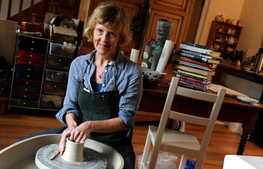 Artist Hilary Duncan doing some pottery at her studio in Banchory in 2011. Photo: Richard Frew.
