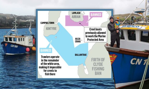 The coloured boxes show the areas where fishing has been suspended.