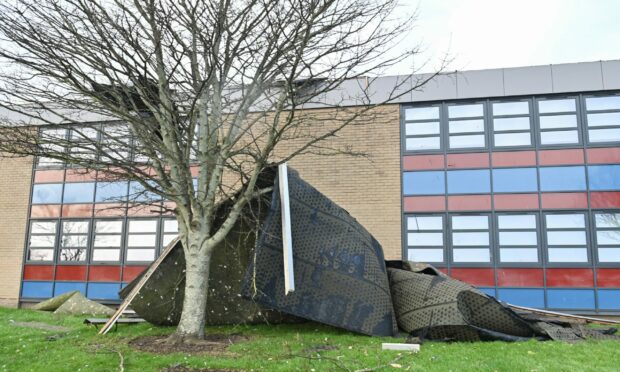 Banff Academy has been damaged in the winds. Picture by Jason Hedges/DCT Media