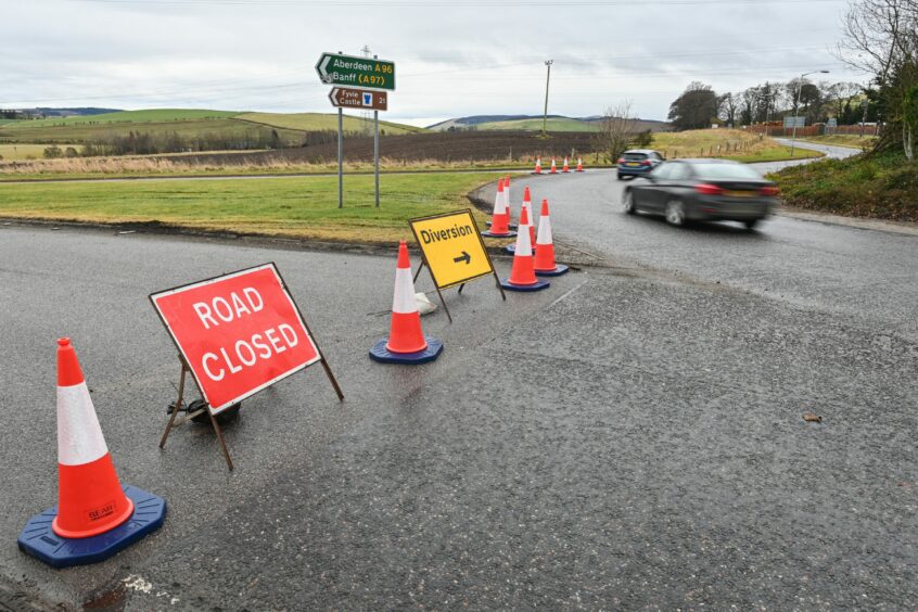 The A96 has been closed at Huntly. Photo: Jason Hedges/DCT Media