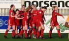 Aberdeen Women celebrate their 5-1 victory over Motherwell, which was their fifth win in a row back in February.
