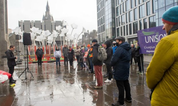 People gathered in Aberdeen to listen to the speakers at today's protest. Photo: Kath Flannery/DCT Media.