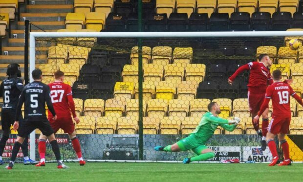 Livingston's Ayo Obileye puts his side 1-0 up against Aberdeen.
