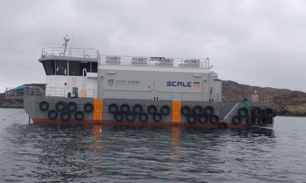 The new hybrid feed barge is already in service at Loch Duart's Oldany fish farm, near Lochinver.