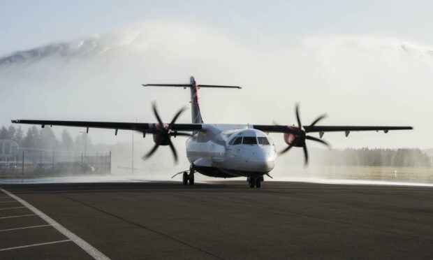 Loganair ATR aircraft taxiing.