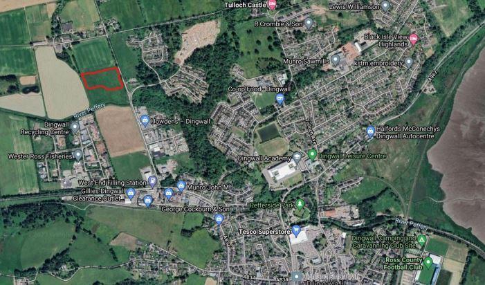 The site of the proposed new St Clement's School in Dingwall outlined in Google Maps. 