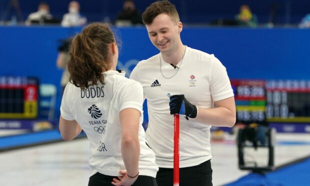 Great Britain's Jennifer Dodds and Bruce Mouat during the Mixed Doubles round robin match against Sweden.