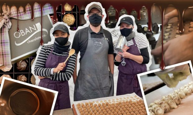 From left to right Katrina Morrison (assistant chocolatier), David Taylor, (head chocolatier) and Tang-Mae McGillvray (assistant chocolatier) at Oban Chocolate Company.