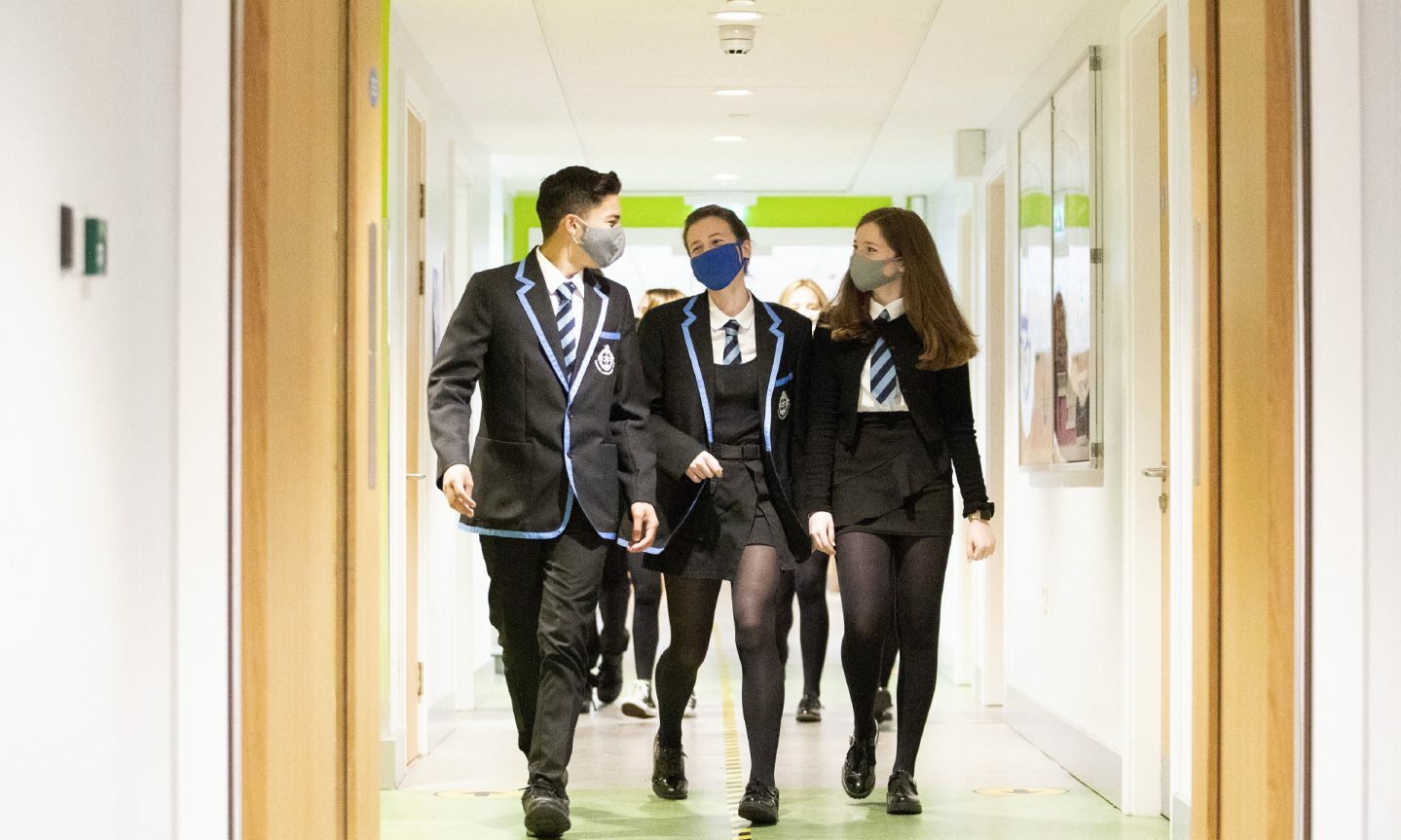 Face masks will still be required as staff and pupils move around school communal areas.