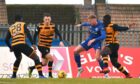 Peterhead's Russell McLean battles with the Alloa defence.