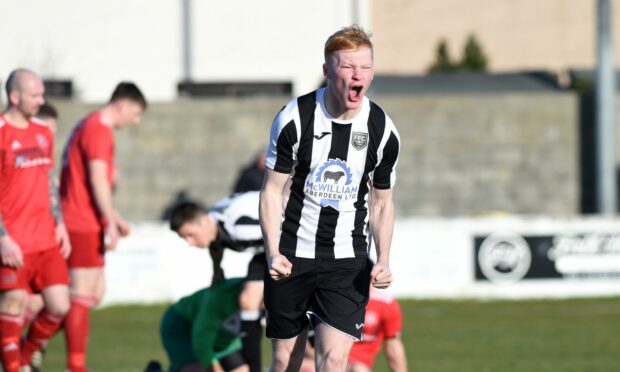 Logan Watt celebrates scoring Fraserburgh's opening goal in their victory against Lossiemouth