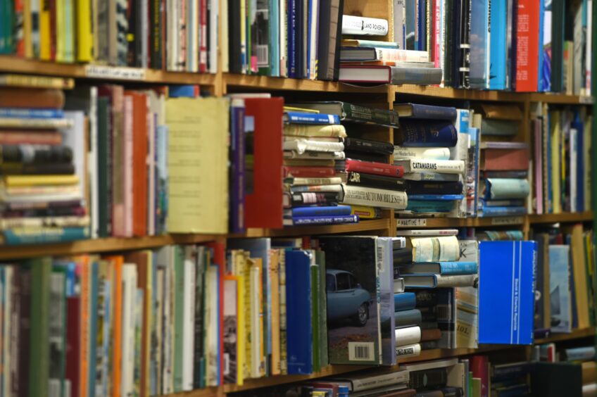 Bookshelves inside Leakey's Bookshop, Inverness.