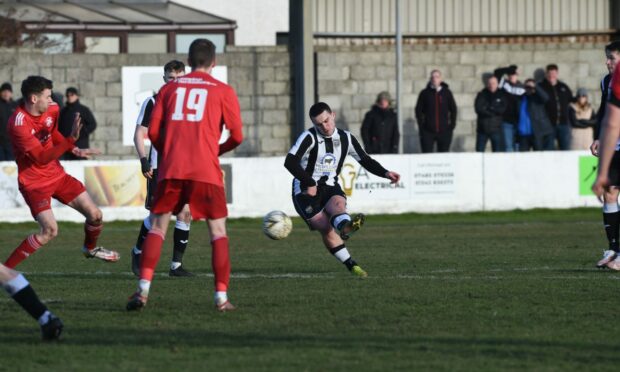 Scott Barbour scores Fraserburgh's second goal against Lossiemouth