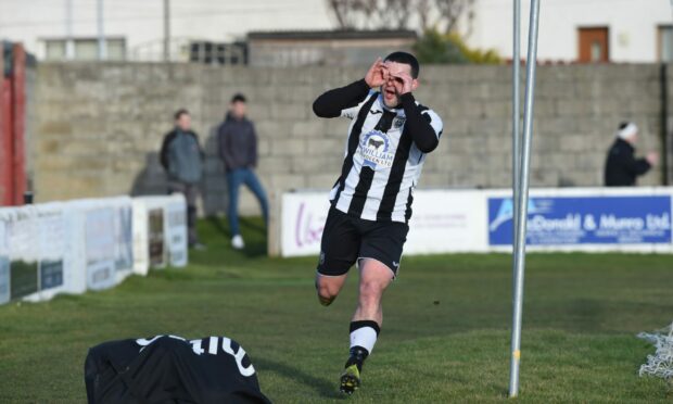 Scott Barbour celebrates scoring for Fraserburgh against Lossiemouth