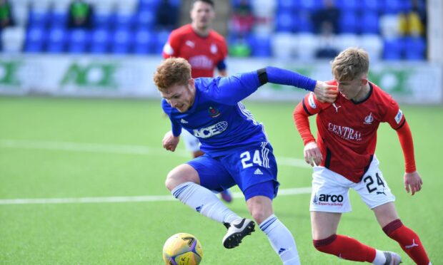 Kai Fotheringham, right, in action for Falkirk against Cove Rangers.