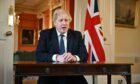 Prime Minister Boris Johnson records an address at Downing Street. UK TV Pool/PA Wire