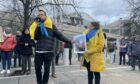 Pro-Ukraine protests outside the Scottish Parliament.