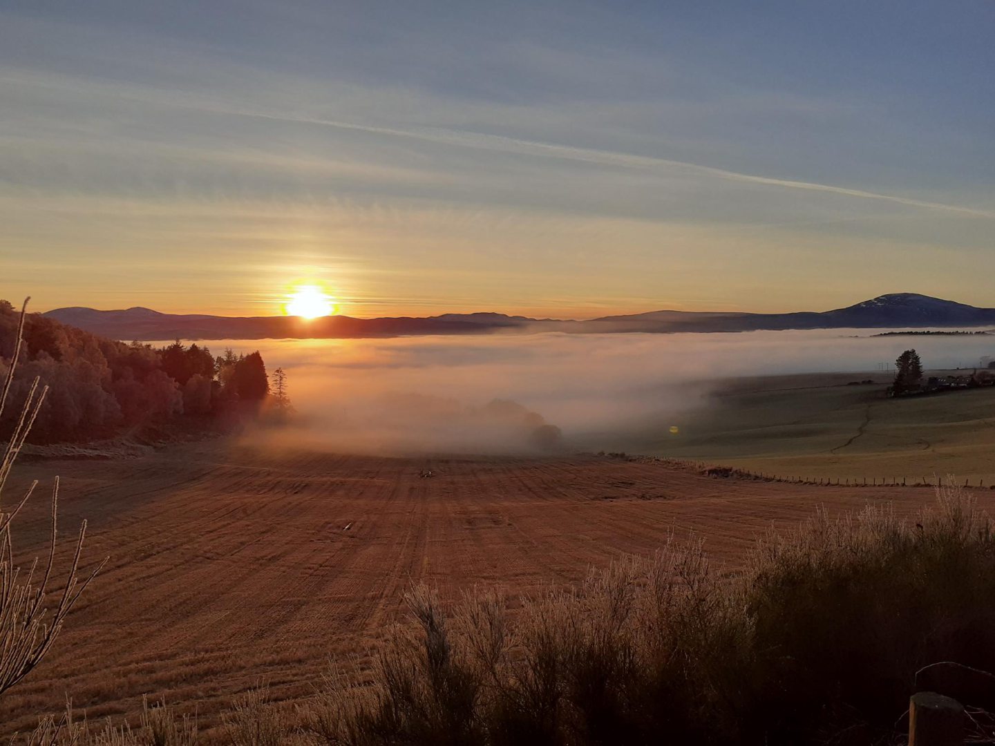 Sunset over the Howe of Cromar at the Winter Solstice.