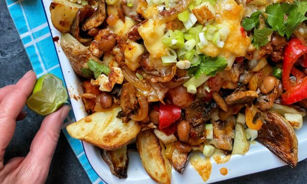 Mexican-style loaded wedges with halloumi (vegetarian)