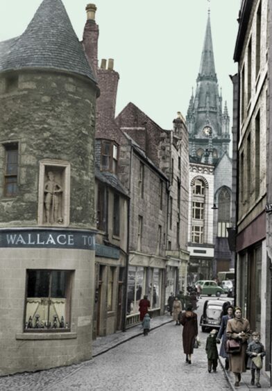 Wallace Tower, to which we've added colour, in Aberdeen's Netherkirkgate was taken in September, 1954.