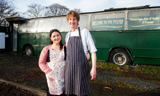 The new owners Katie and Kenny Meldrum, outside the Pitstop in Pitcaple. Picture by Wullie Marr / DC Thomson
