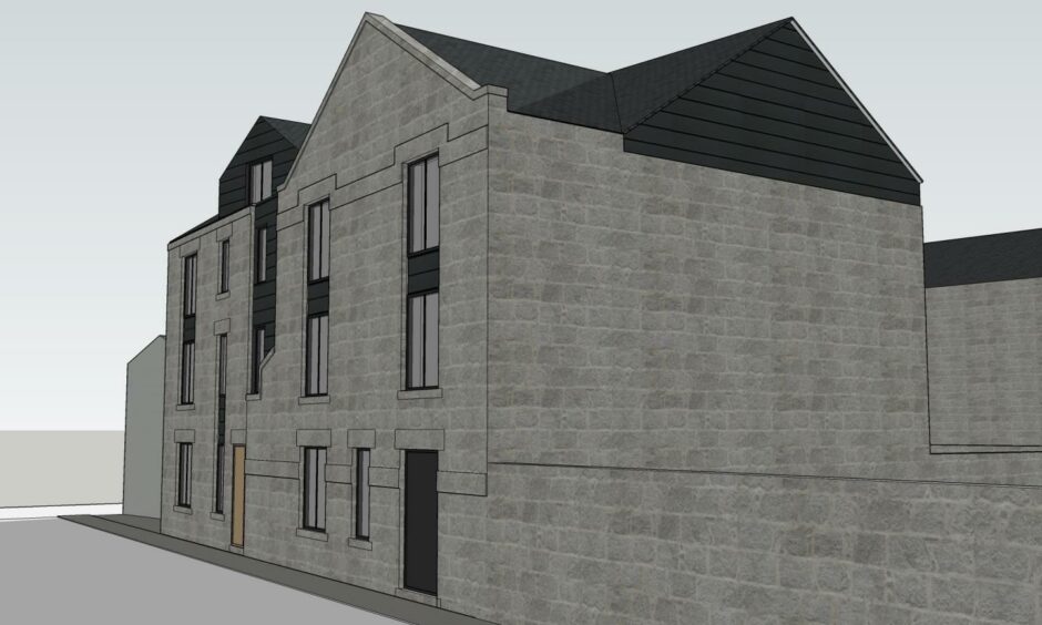 An artist's impression of flats planned for the former Scottaspress printworks at 15 Maberly Street, Aberdeen. Picture supplied by Aurora Planning.